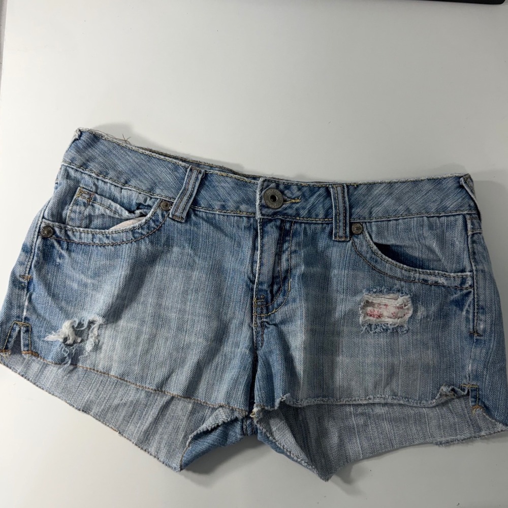 VTG Amethyst Jeans Y2K Distressed Denim Mini Shortie Shorts Light Wash Size 9